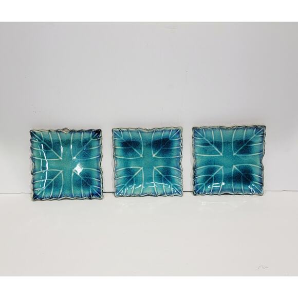 3 Kotobuki MCM Japan Ceramic Glazed Turquoise Square Tiles - Picture 1 of 6